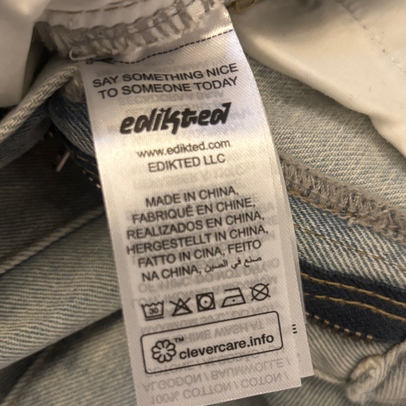 Edikted XS Light Blue Flare Jeans with Pink Bow Detail - Picture 5 of 5